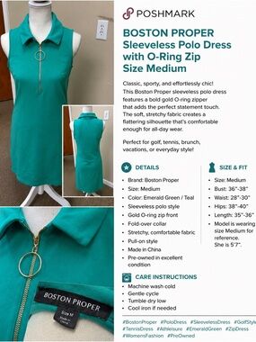 Boston Proper Sleeveless Polo Dress with Gold O-Ring Zip Size Medium